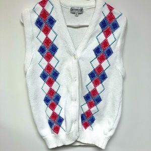 Eastbrook vintage vest, white, pink, blue & green, M